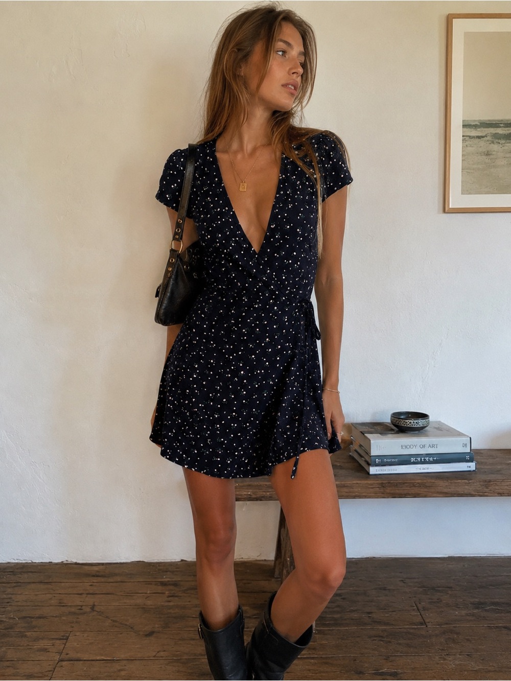 Brandy Melville Navy Floral Wrap Dress